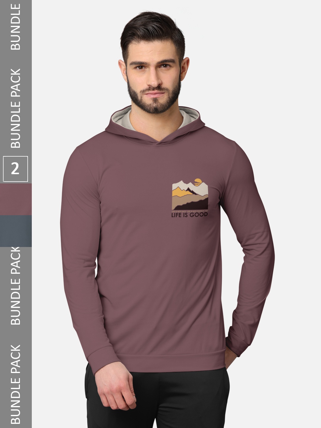 

BULLMER Men Pack of 2 Taupe & Grey Long Sleeves T-shirt