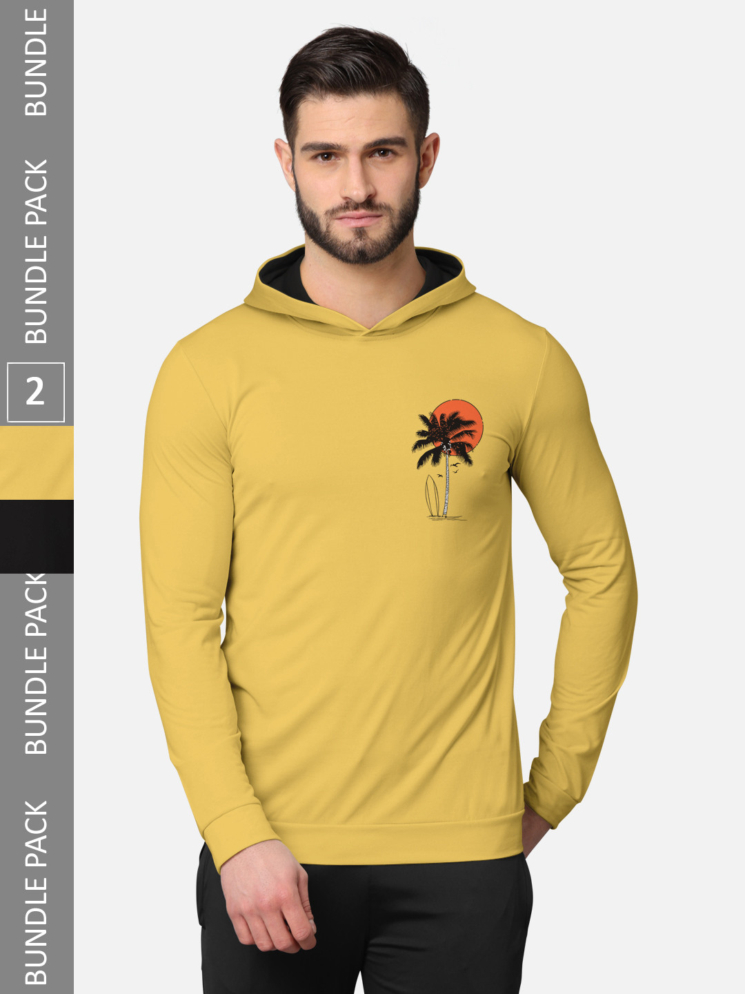 

BULLMER Men Pack of 2 Mustard Yellow & Black Long Sleeves T-shirt