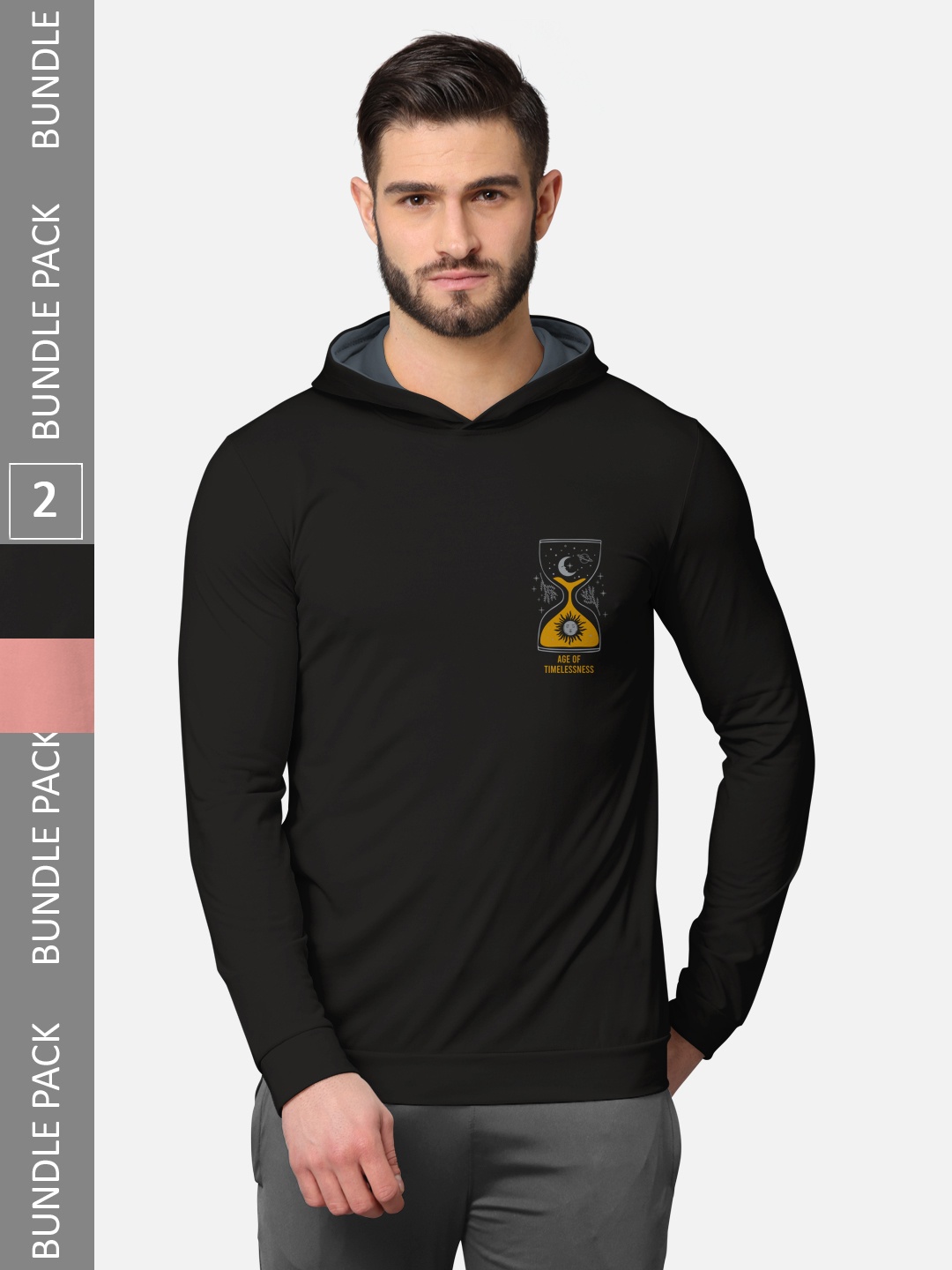 

BULLMER Men Pack of 2 Black & Pink Long Sleeves T-shirt