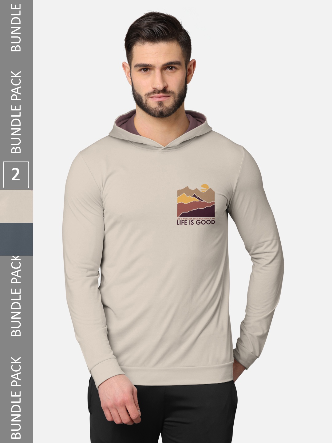 

BULLMER Men Pack of 2 Beige & Grey Long Sleeves T-shirt