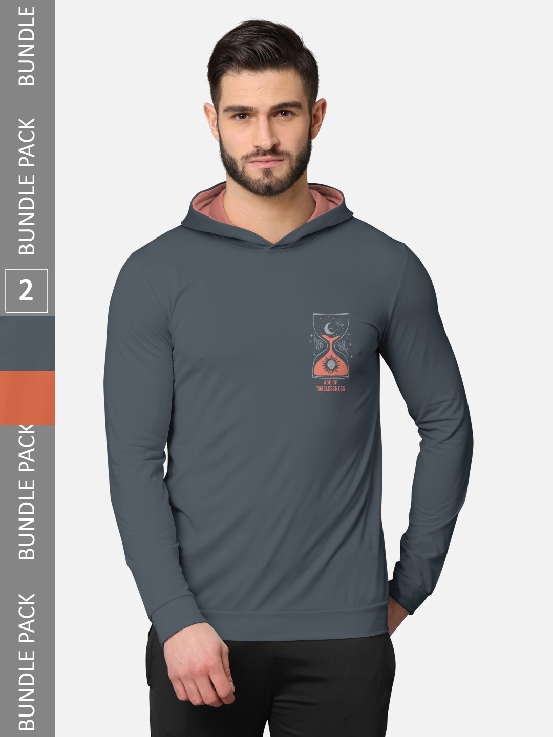 

BULLMER Men Pack of 2 Grey & Orange Long Sleeves T-shirt