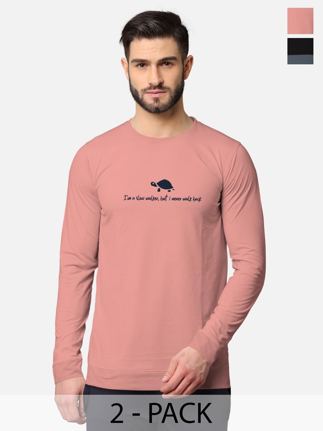 

BULLMER Men Pack Of 2 Pink & Black Front & Back Printed Hooded Sweatshirts