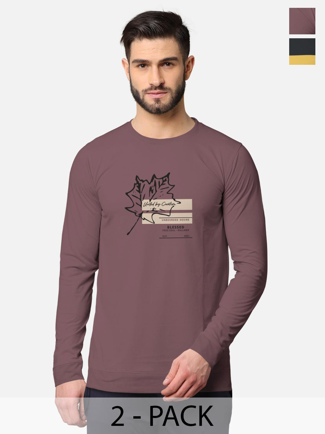 

BULLMER Men Pack Of 2 Taupe & Grey /Front & Back Printed Hooded Sweatshirts
