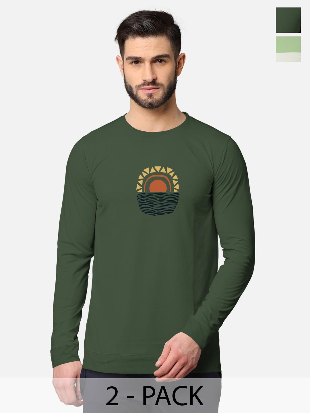 

BULLMER Men Pack Of 2 Olive & Green Printed Cotton Hooded Sweatshirt