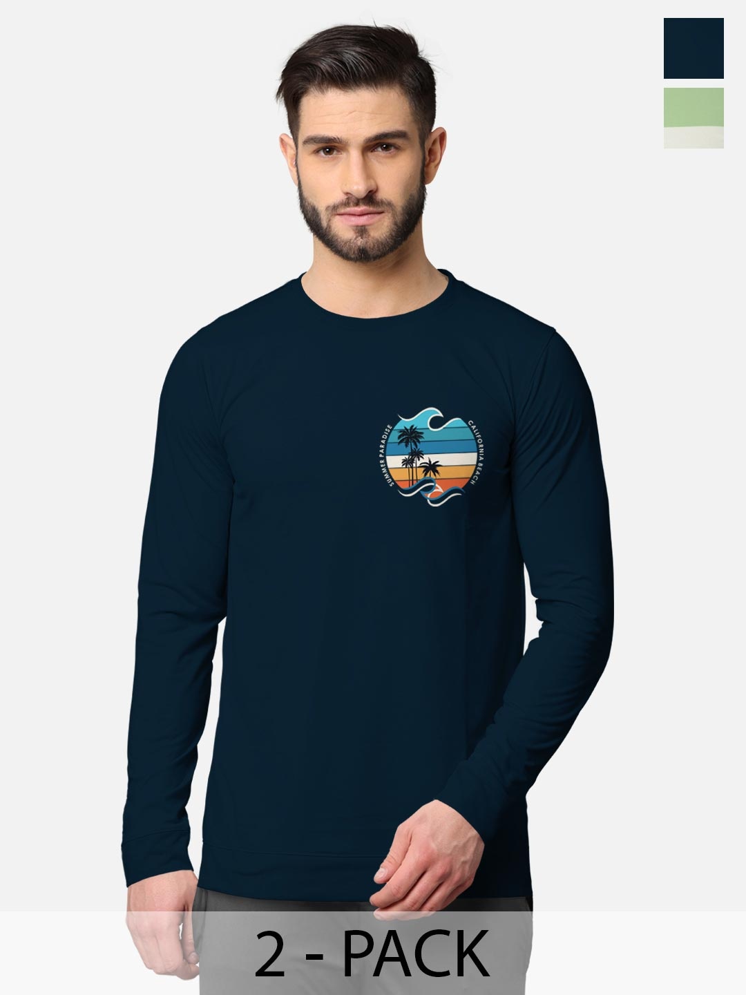 

BULLMER Men Pack Of 2 Blue & Green Printed Cotton Hooded Sweatshirt