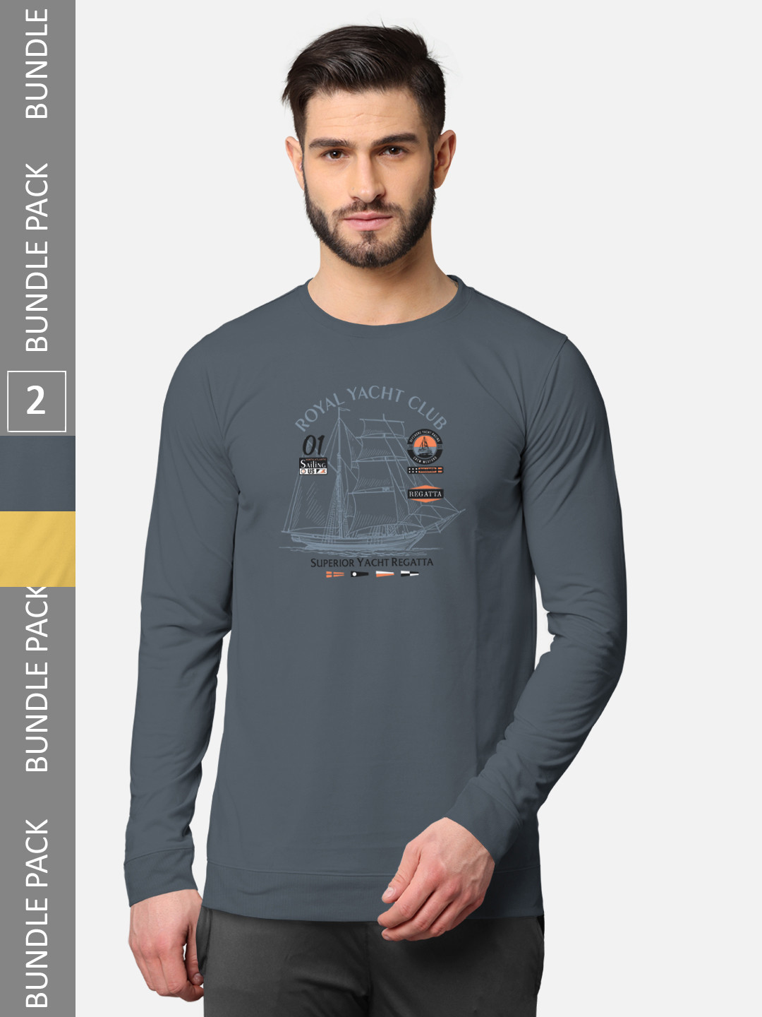 

BULLMER Pack Of 2 Men Printed Hooded Cotton Sweatshirt, Grey