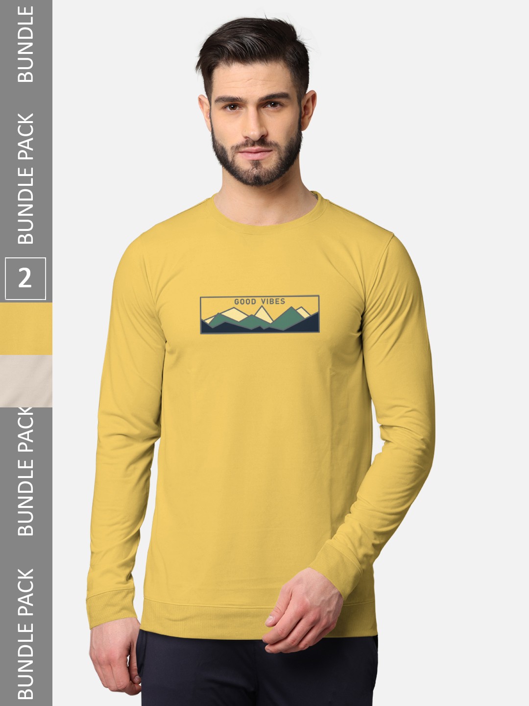 

BULLMER Pack Of 2 Men Printed Hooded Cotton Sweatshirt, Mustard