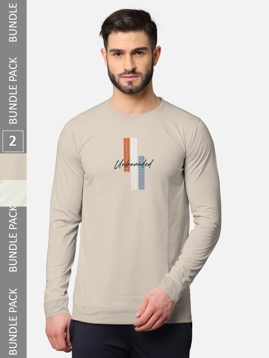 

BULLMER Pack Of 2 Men Printed Hooded Cotton Sweatshirt, Beige