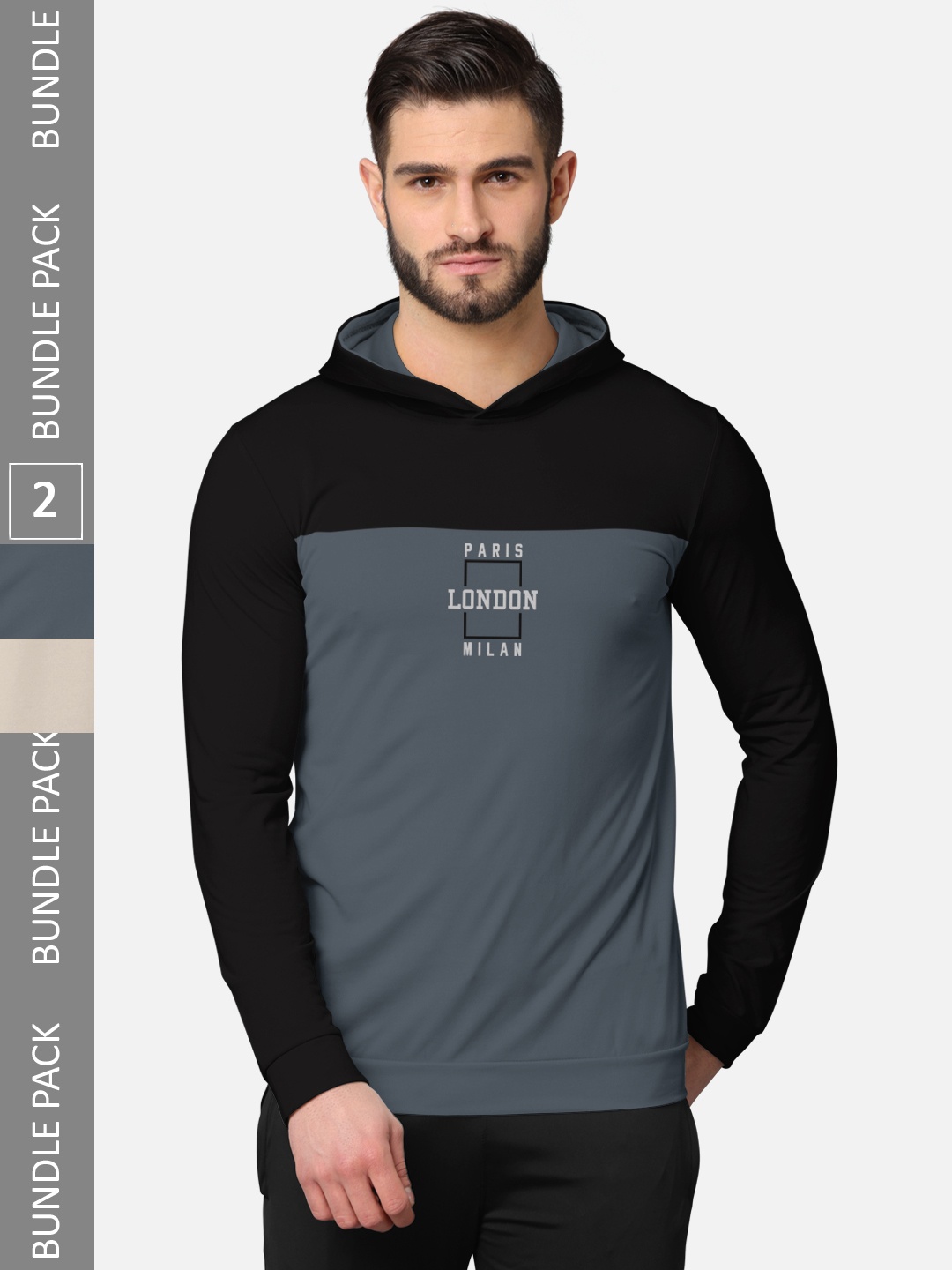 

BULLMER Pack Of 2 Men Printed Cotton Sweatshirt, Black