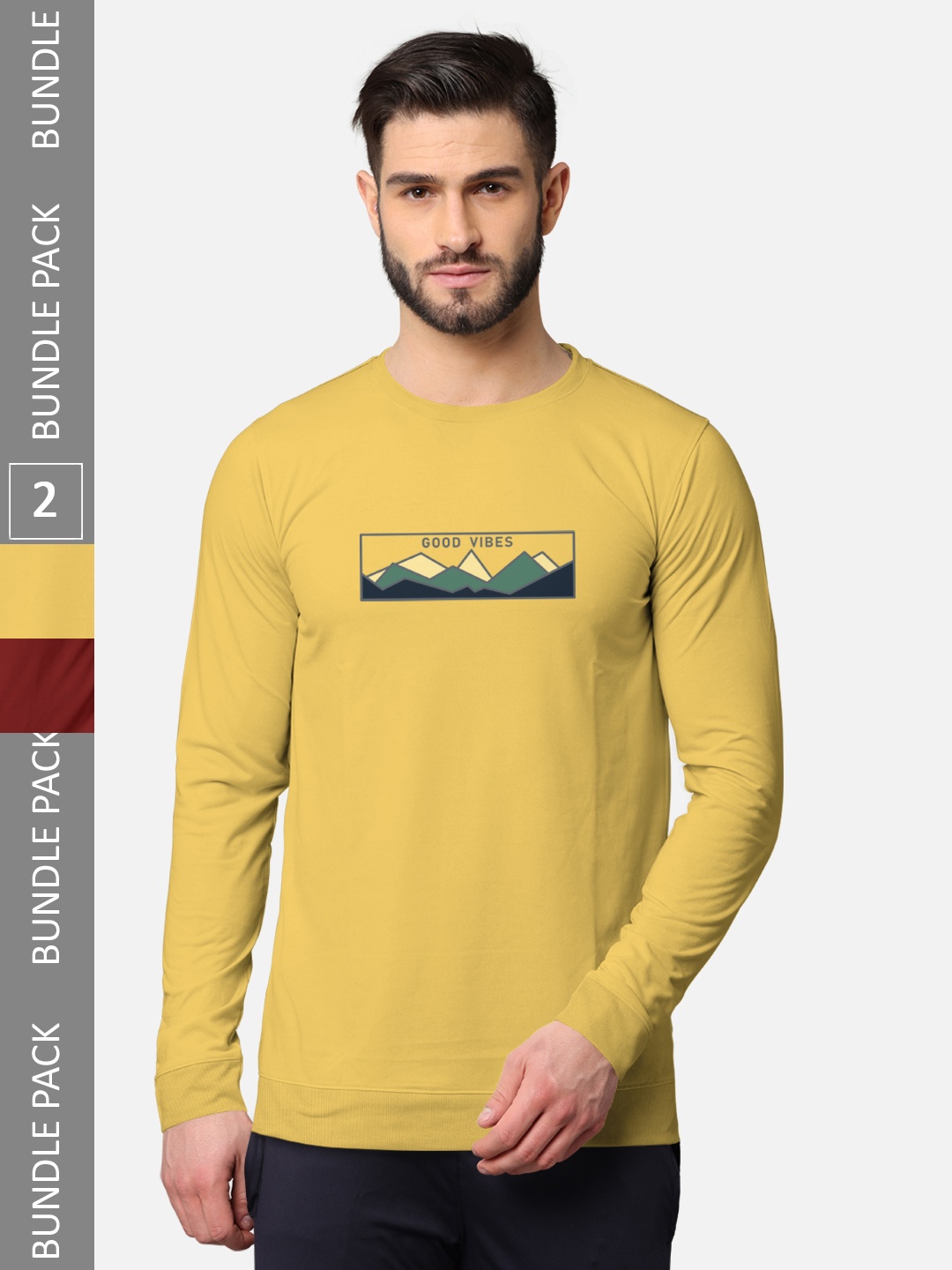 

BULLMER Pack Of 2 Men Printed Cotton Sweatshirt, Mustard