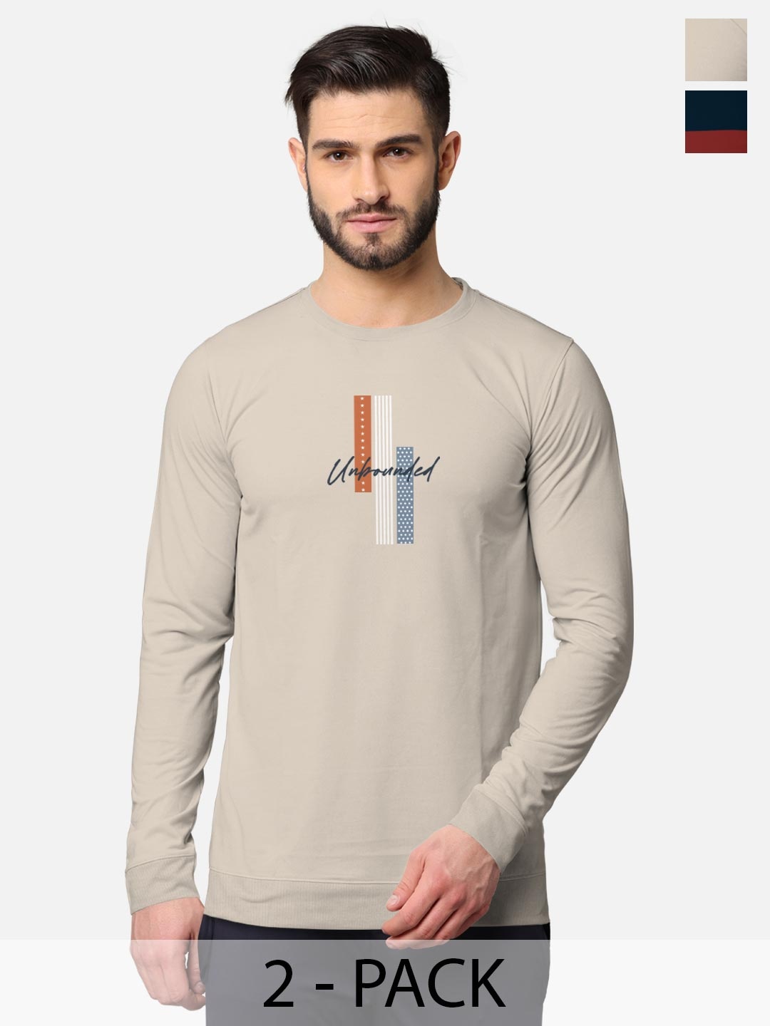 

BULLMER Pack of 2 Men Beige Printed Hooded Sweatshirt