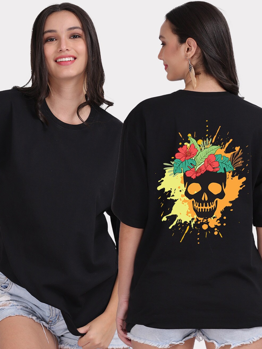 

Mad Over Print Women Black Printed Loose T-shirt