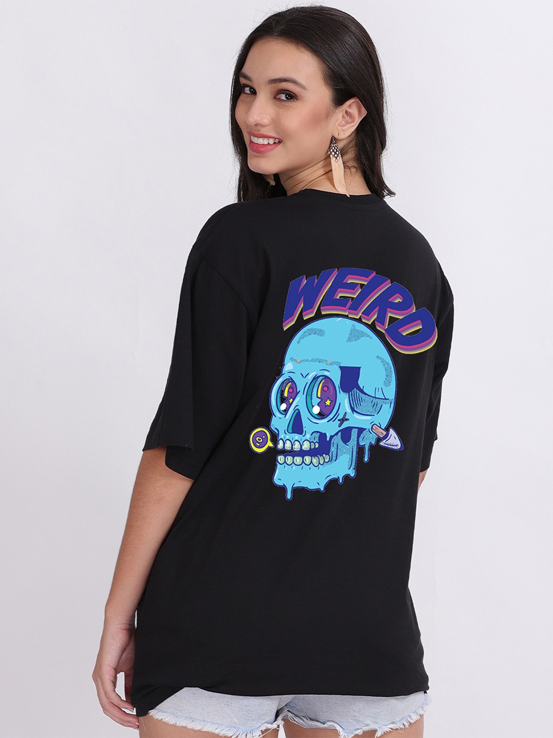 

Mad Over Print Women Black Cotton Printed Oversized T-shirt