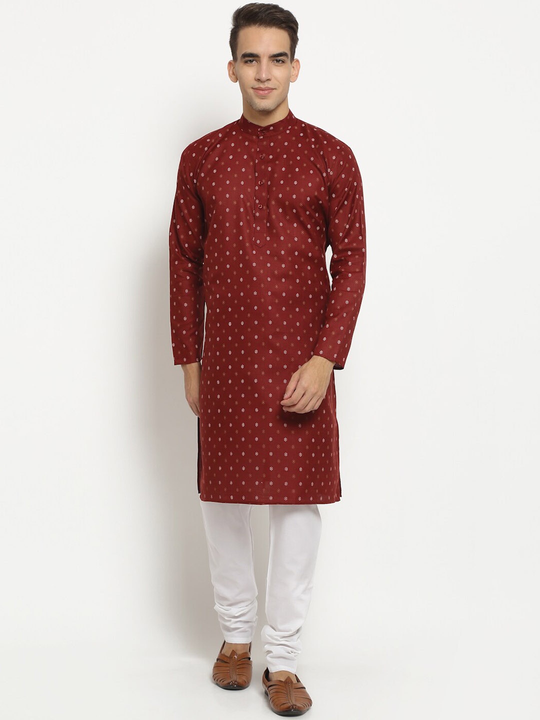 

NEUDIS Men Maroon Pure Cotton Kurta with Churidar