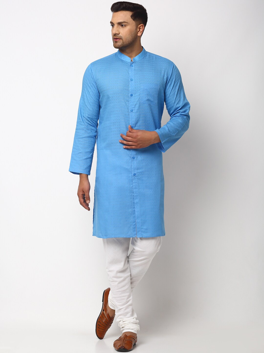 

NEUDIS Men Blue Pure Cotton Kurta with Churidar