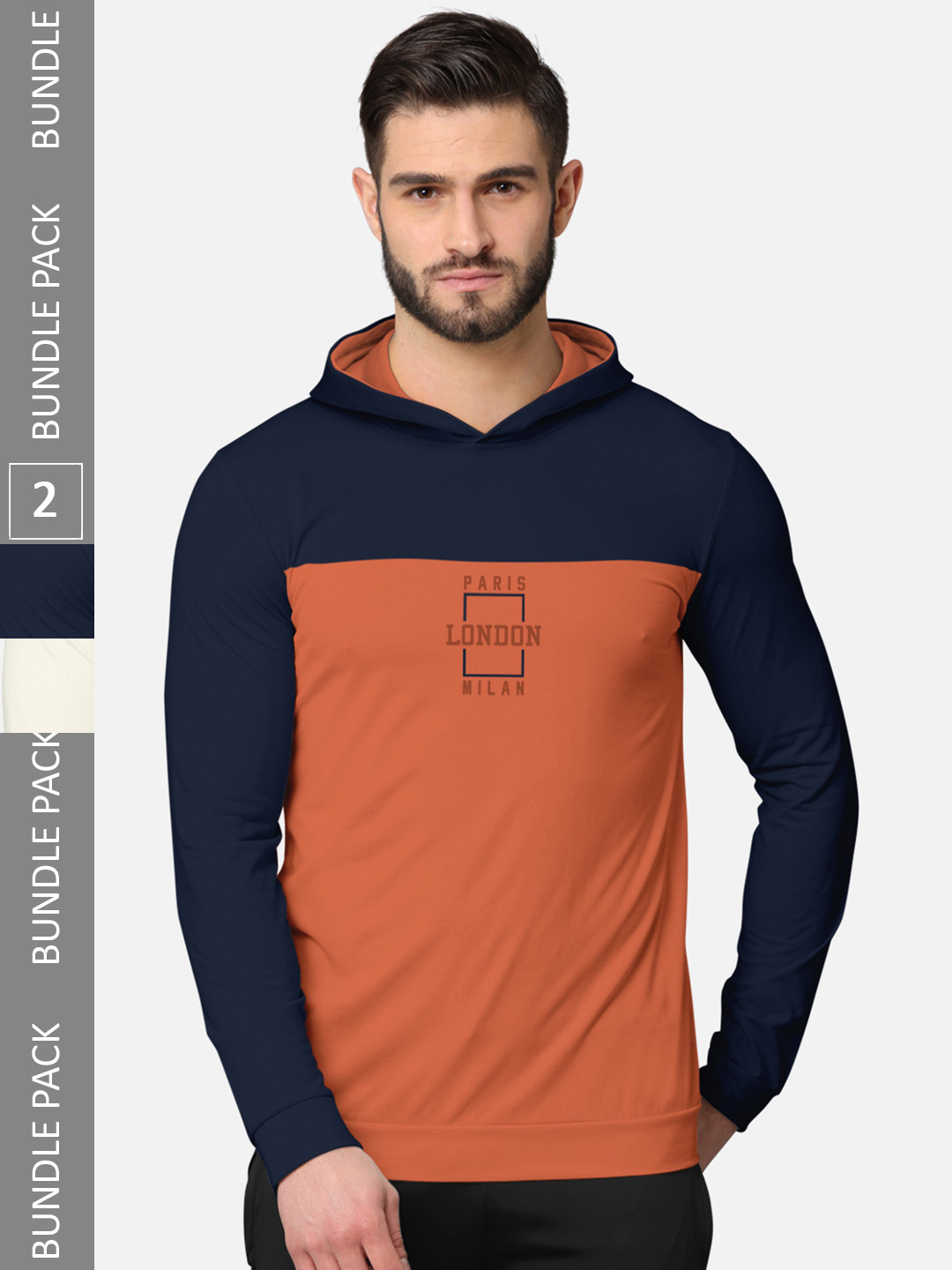 

BULLMER Men Pack of 2 Navy Blue & Beige Printed Hooded Sweatshirt