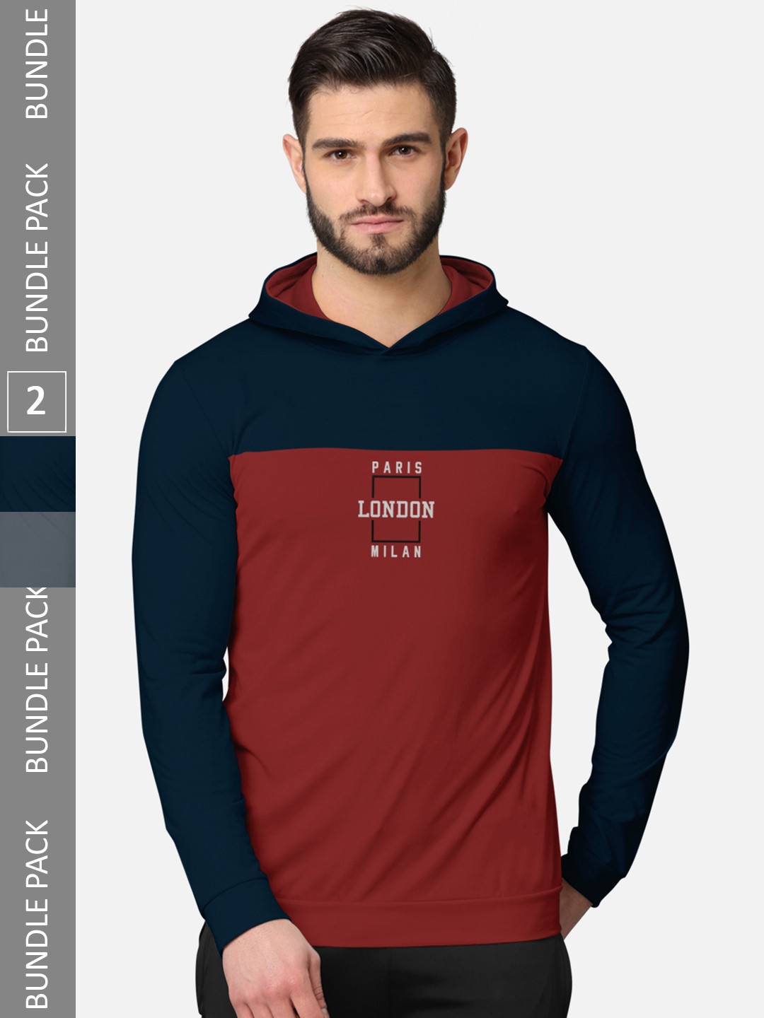 

BULLMER Men Pack of 2 Blue & Grey Printed Hooded Sweatshirt