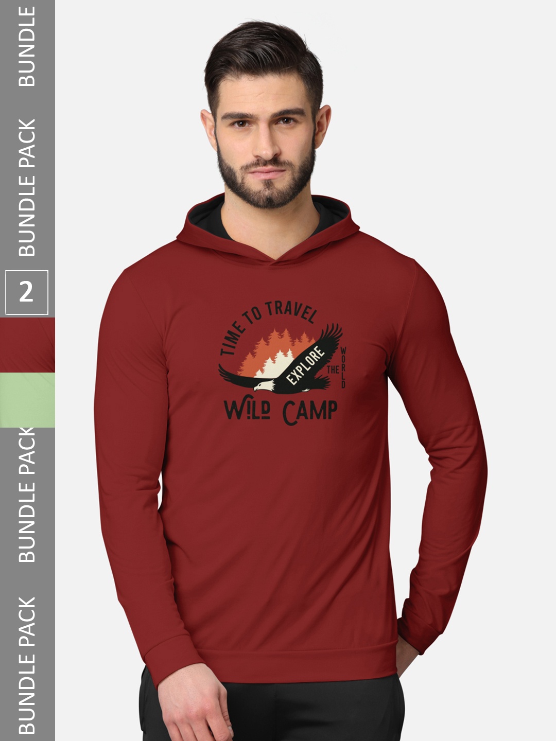 

BULLMER Men Pack of 2 Red & Green Printed Hooded Sweatshirt