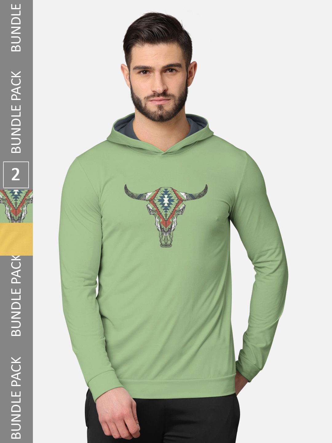 

BULLMER Men Pack of 2 Green & Grey Printed Hooded Sweatshirt