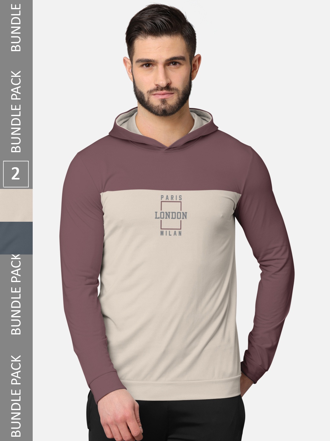 

BULLMER Men Pack of 2 Taupe & Grey Printed Hooded Sweatshirt