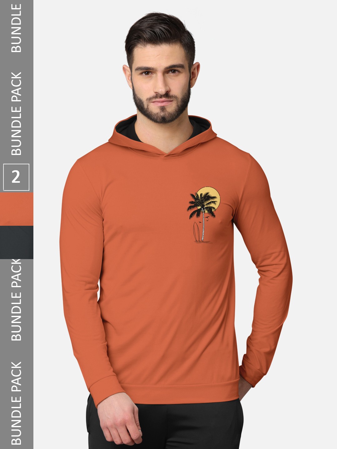 

BULLMER Men Pack of 2 Orange & Grey Printed Hooded Sweatshirt