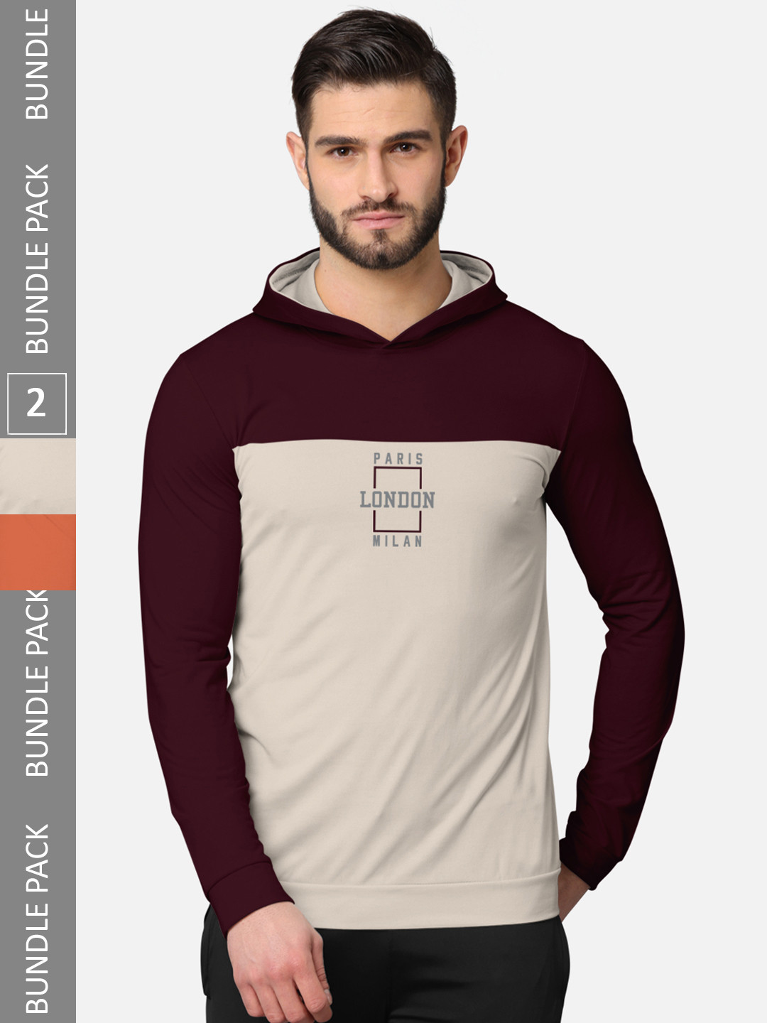 

BULLMER Men Pack of 2 Burgundy & Orange Printed Hooded Sweatshirt