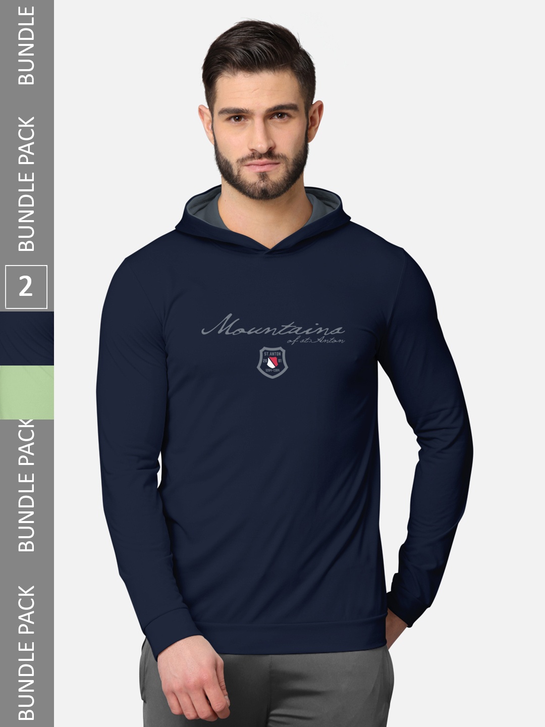 

BULLMER Men Pack of 2 Navy Blue & Green Printed Hooded Sweatshirt