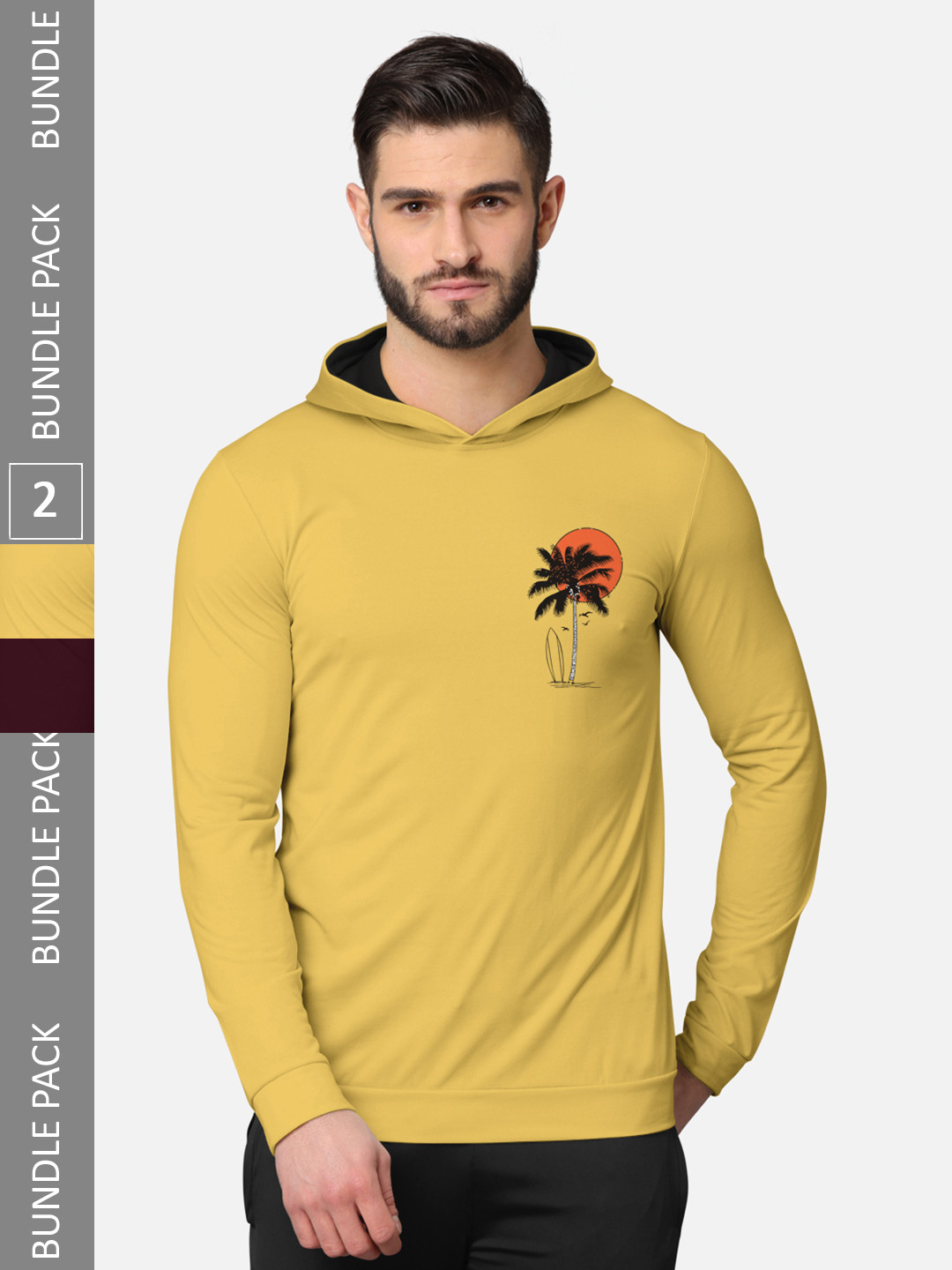 

BULLMER Men Pack of 2 Yellow & Burgundy Printed Hooded Sweatshirt