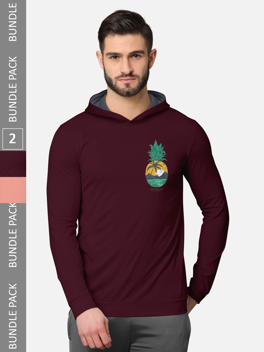 

BULLMER Men Pack of 2 Burgundy & Pink Printed Hooded Sweatshirt