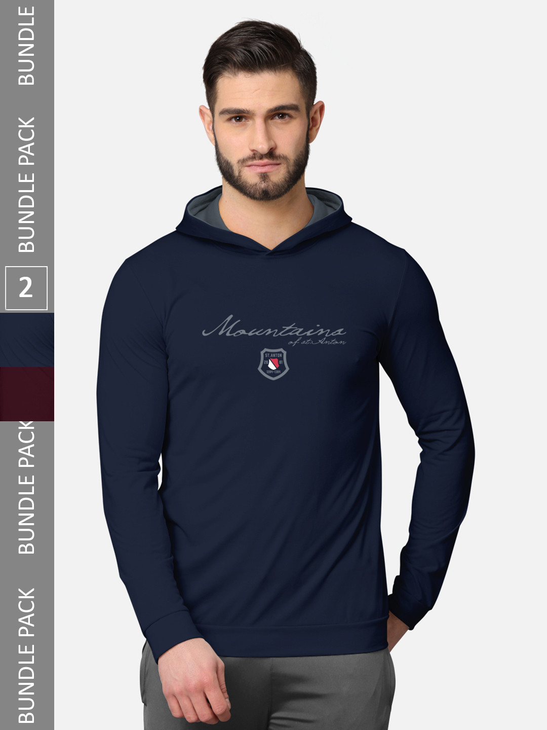 

BULLMER Men Pack of 2 Navy Blue & Burgundy Printed Hooded Sweatshirt