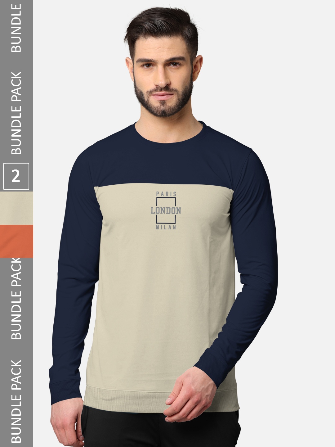 

BULLMER Men Pack Of 2 Navy Blue & Rust Printed Cotton Hooded Sweatshirt