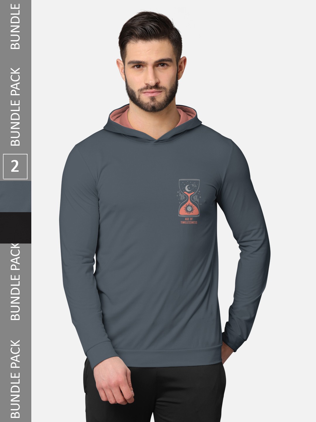 

BULLMER Men Pack Of 2 Grey & Black Printed Cotton Hooded Sweatshirt