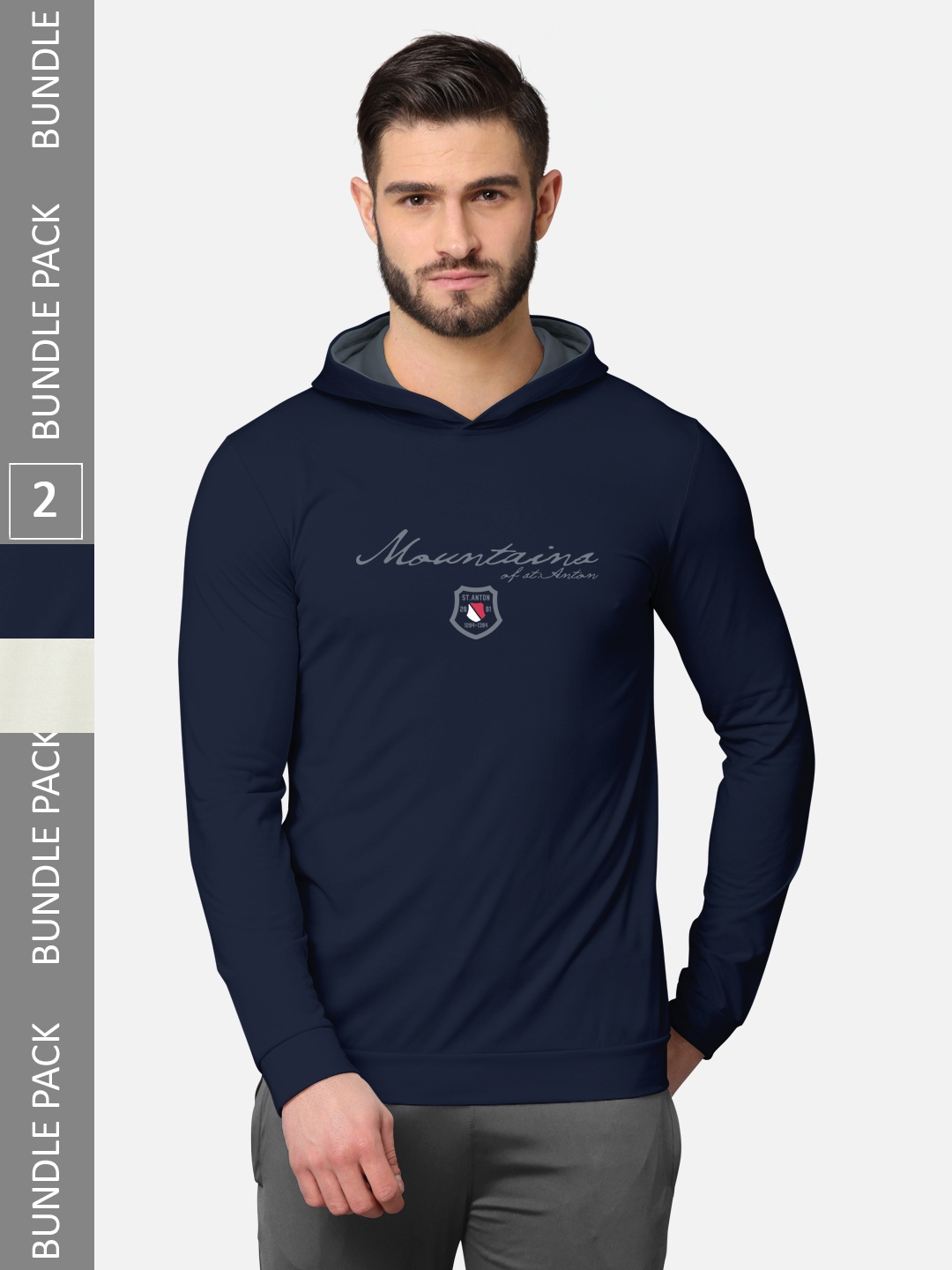 

BULLMER Men Pack Of 2 Navy Blue & Green Printed Cotton Hooded Sweatshirt