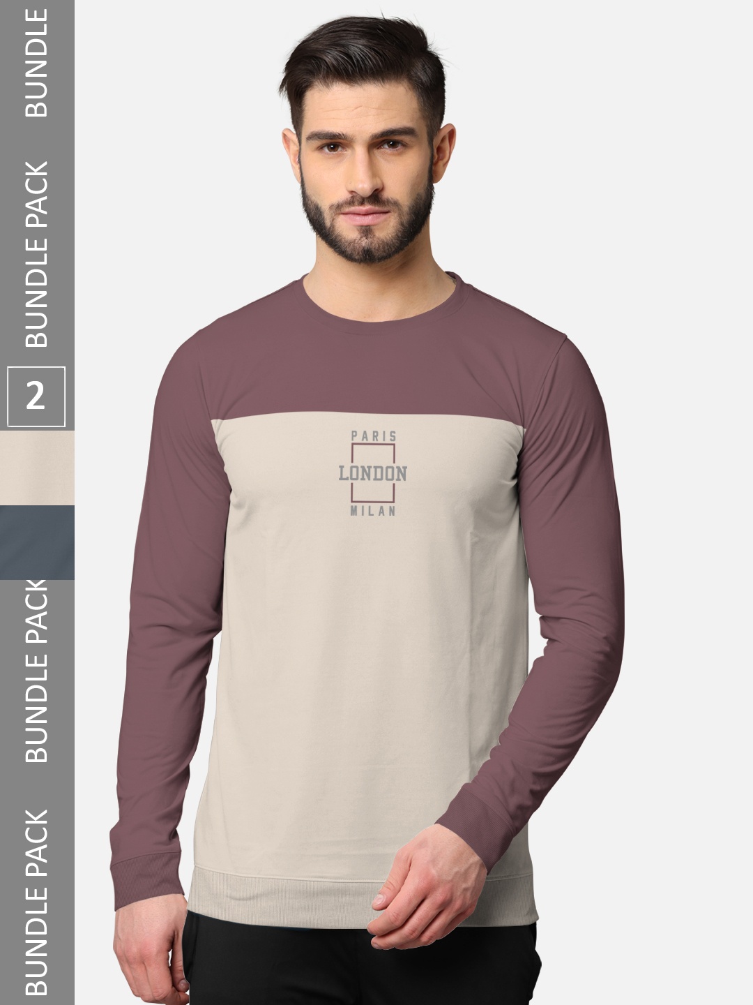 

BULLMER Men Pack Of 2 Taupe & Grey Printed Cotton Hooded Sweatshirt