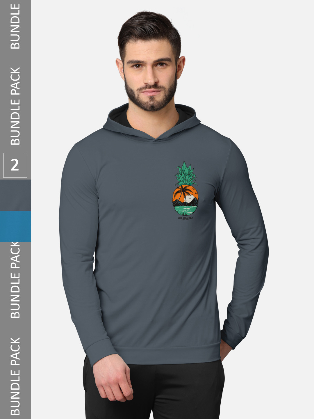

BULLMER Men Pack Of 2 Grey & Black Printed Cotton Hooded Sweatshirt