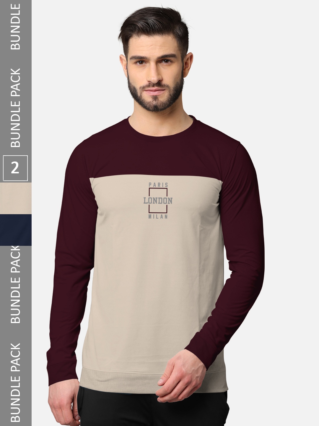 

BULLMER Men Pack Of 2 Burgundy & Navy Blue Printed Cotton Hooded Sweatshirt