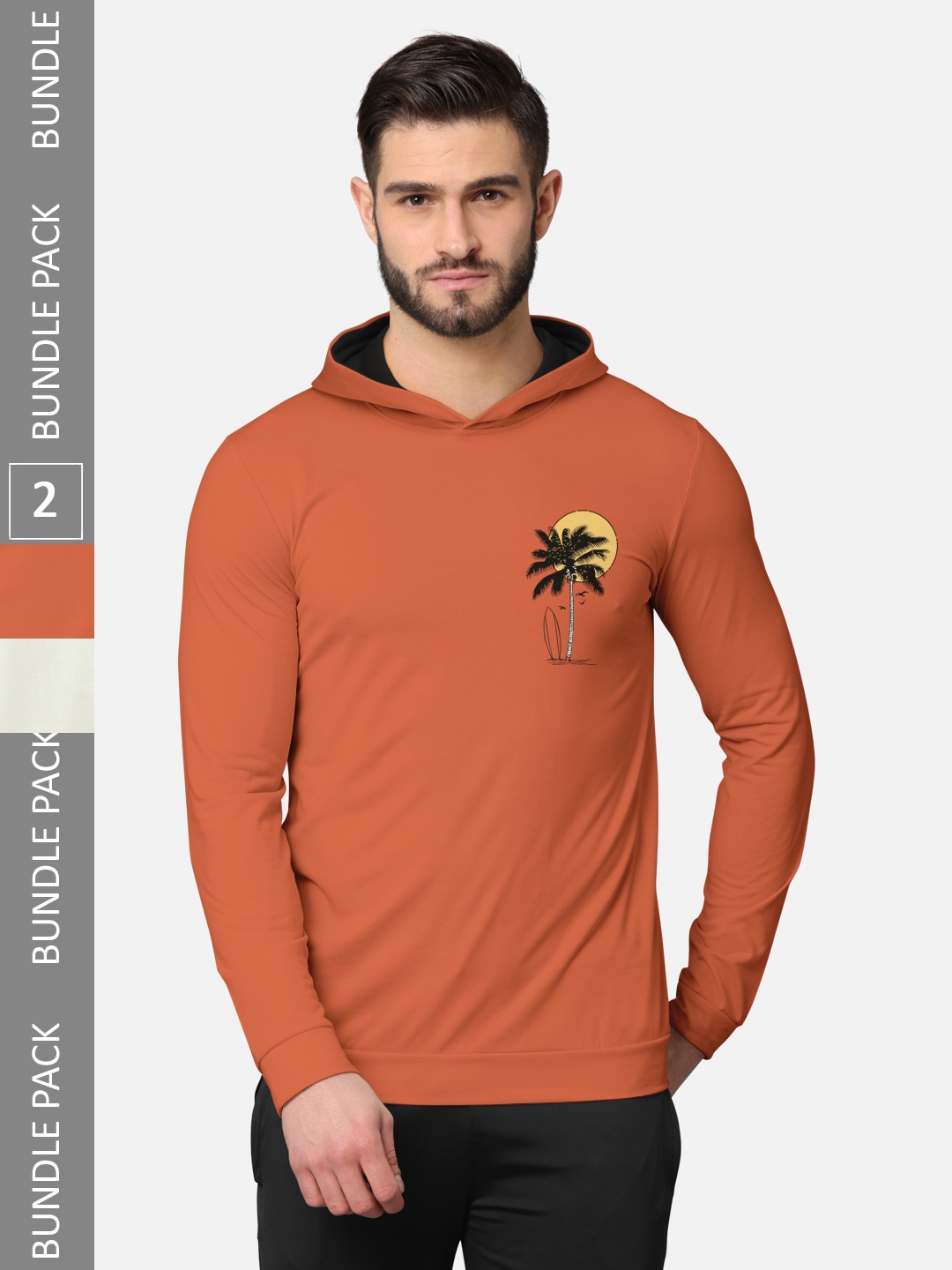 

BULLMER Men Pack Of 2 Orange & Green Printed Cotton Hooded Sweatshirt