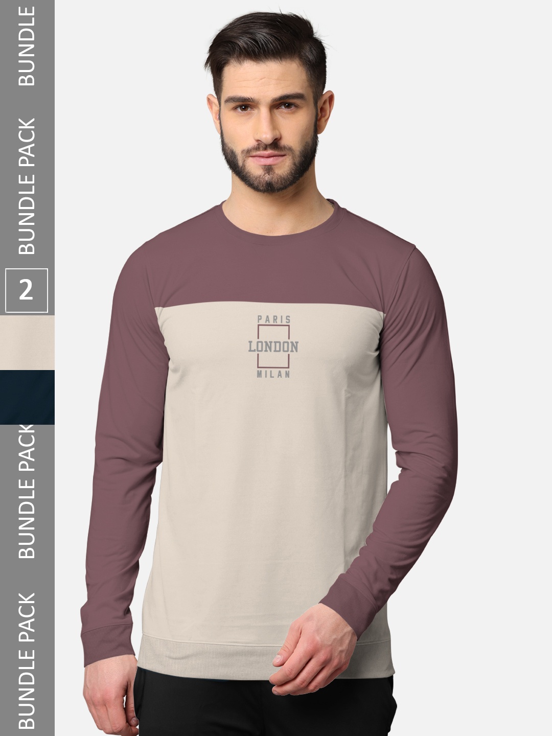 

BULLMER Men Pack Of 2 Taupe & Navy Blue Printed Cotton Hooded Sweatshirt