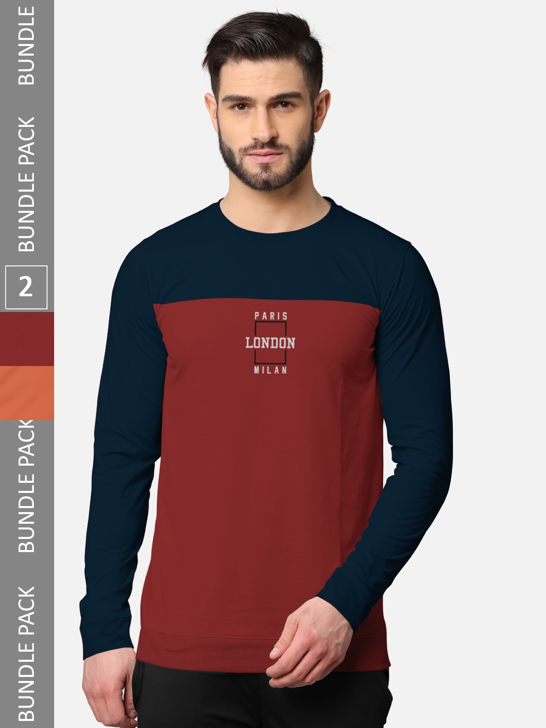 

BULLMER Pack Of 2 Men Printed Hooded Cotton Sweatshirt, Coral
