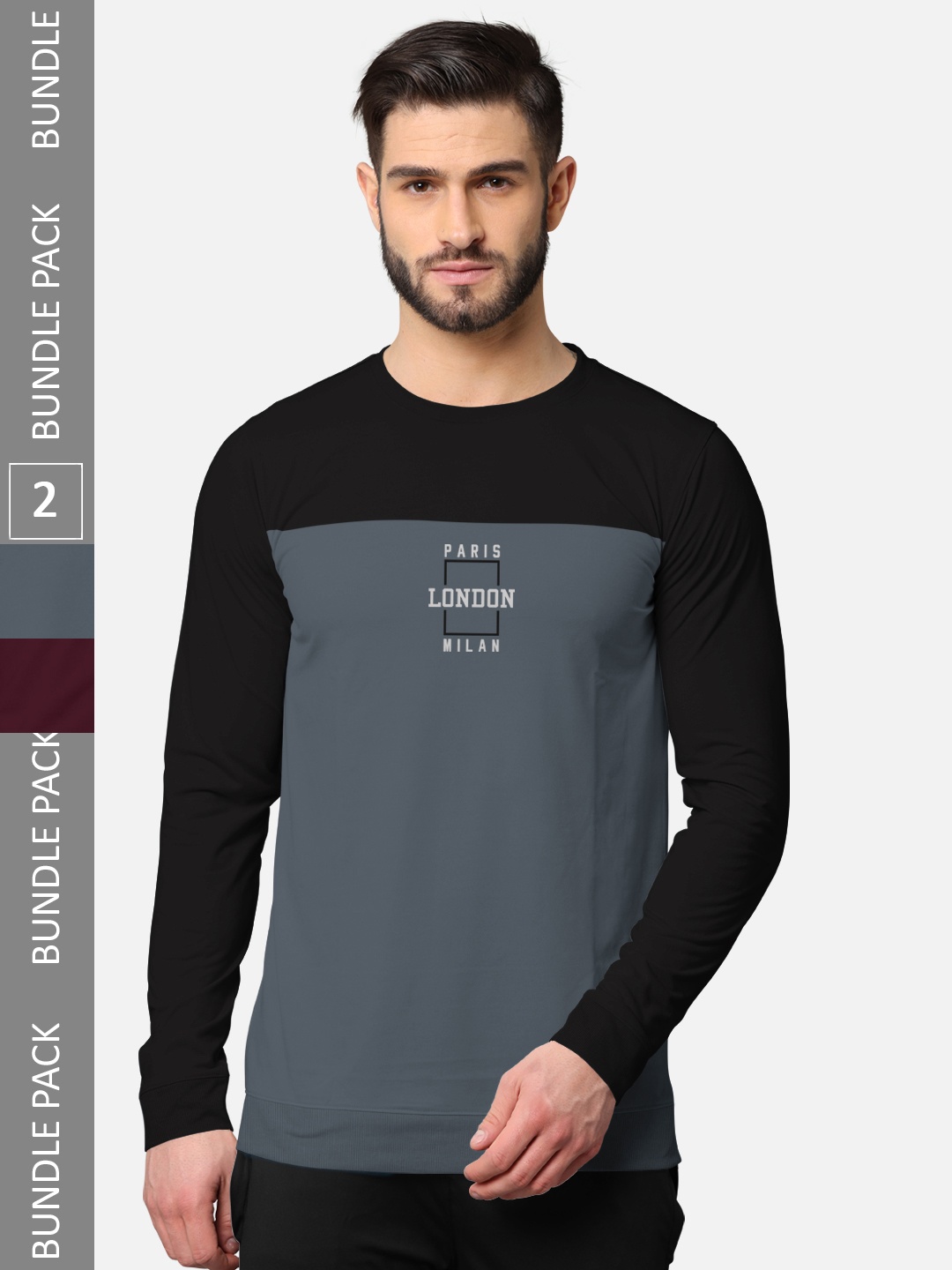

BULLMER Pack Of 2 Men Printed Hooded Cotton Sweatshirt, Burgundy