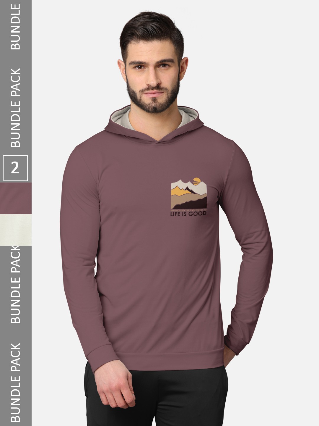 

BULLMER Men Pack of 2 Taupe & Lavender Printed Hooded Sweatshirts