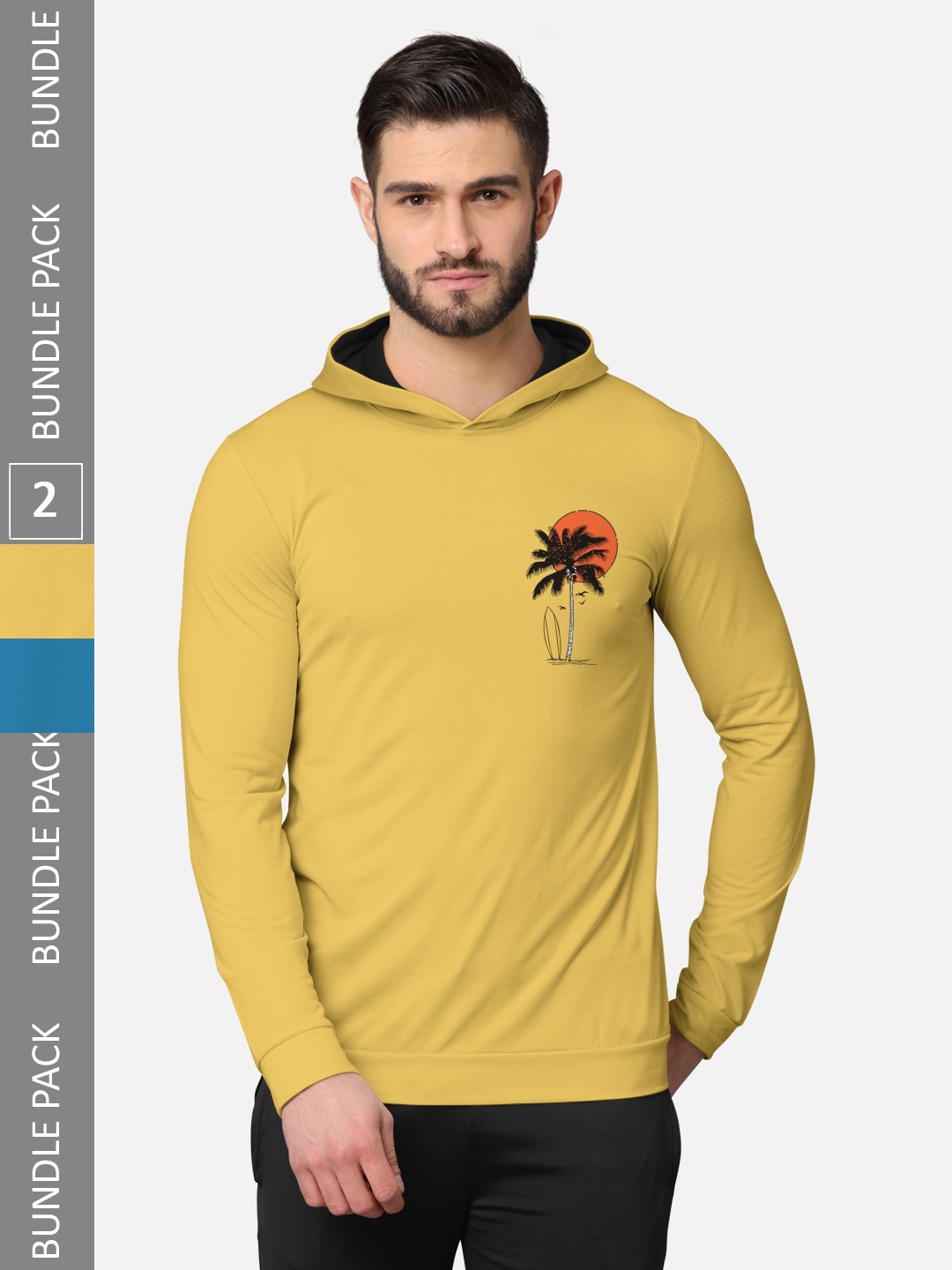 

BULLMER Men Pack of 2 Yellow & Black Printed Hooded Sweatshirt