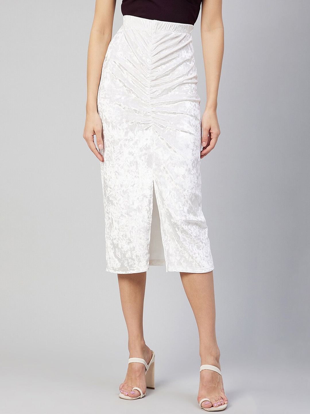 

Marie Claire Women White Solid Pencil Midi Skirts