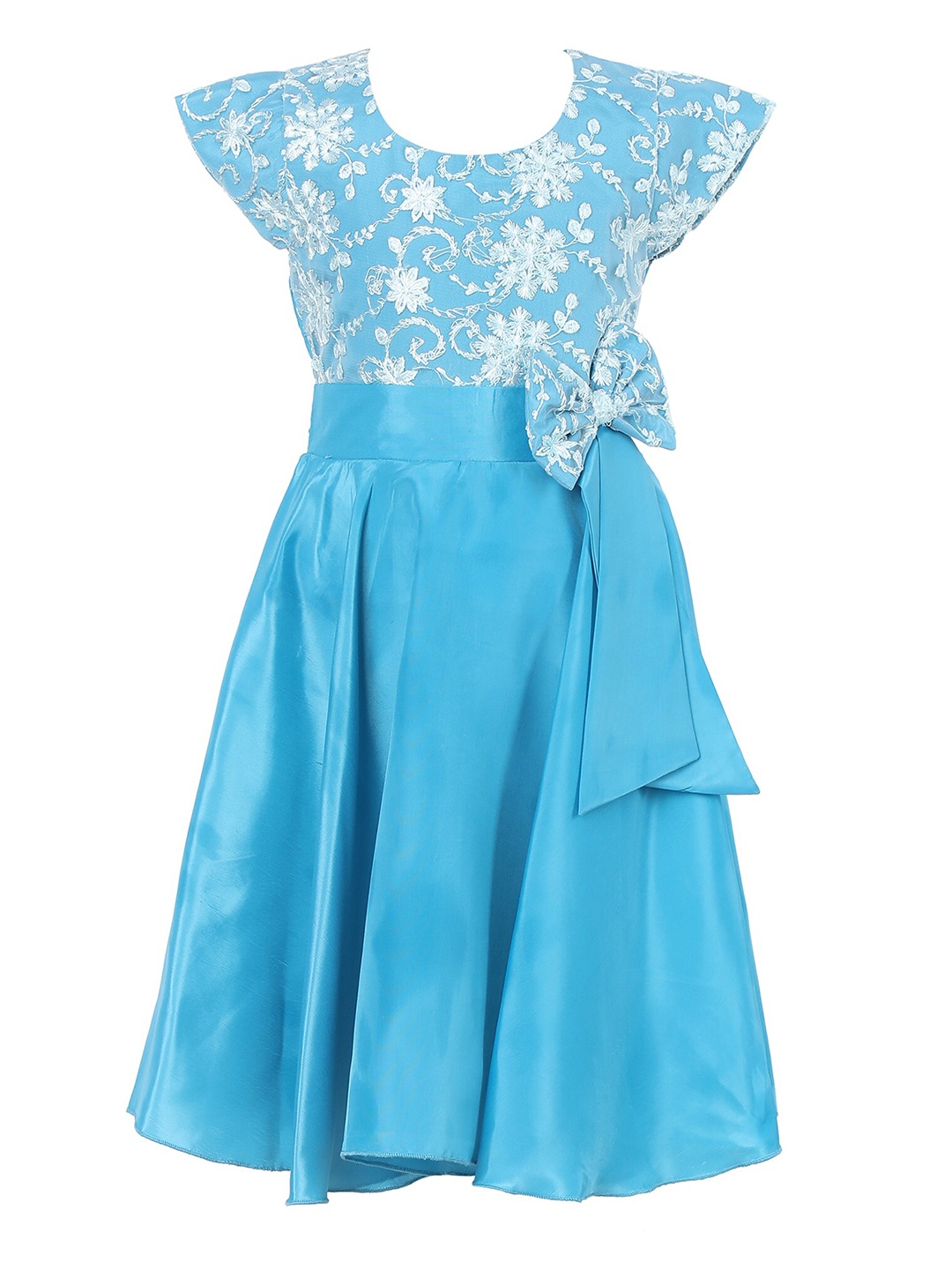 

Samsara Couture Girls Turquoise Blue Floral Net Maxi Dress