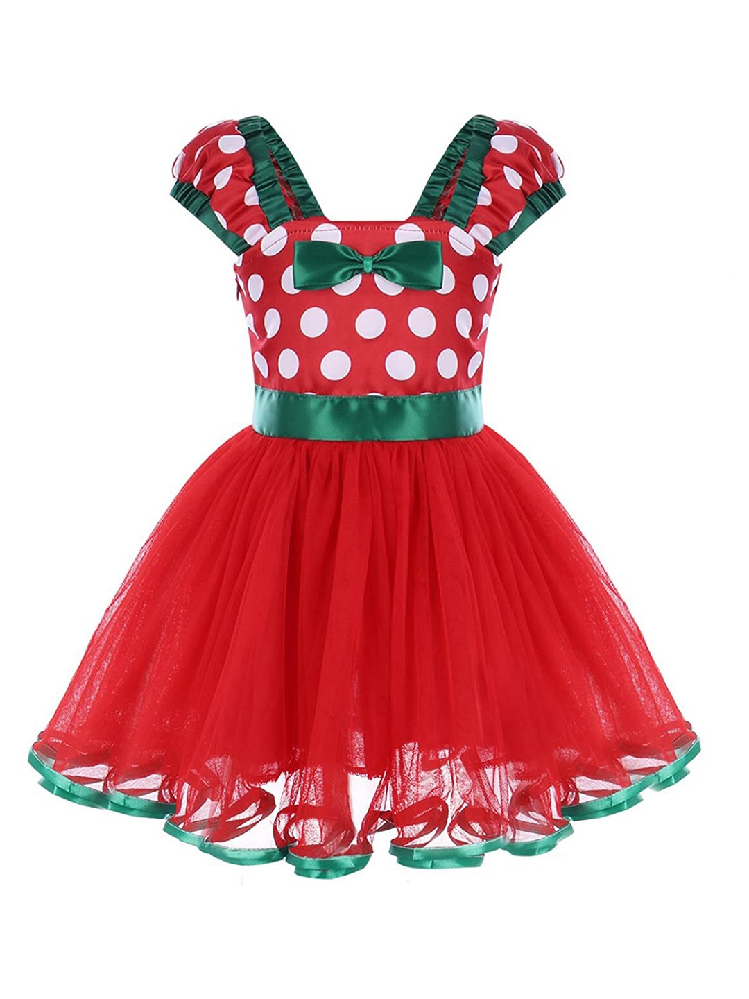 

Samsara Couture Girls Red & Green Polka Dots Net Dress