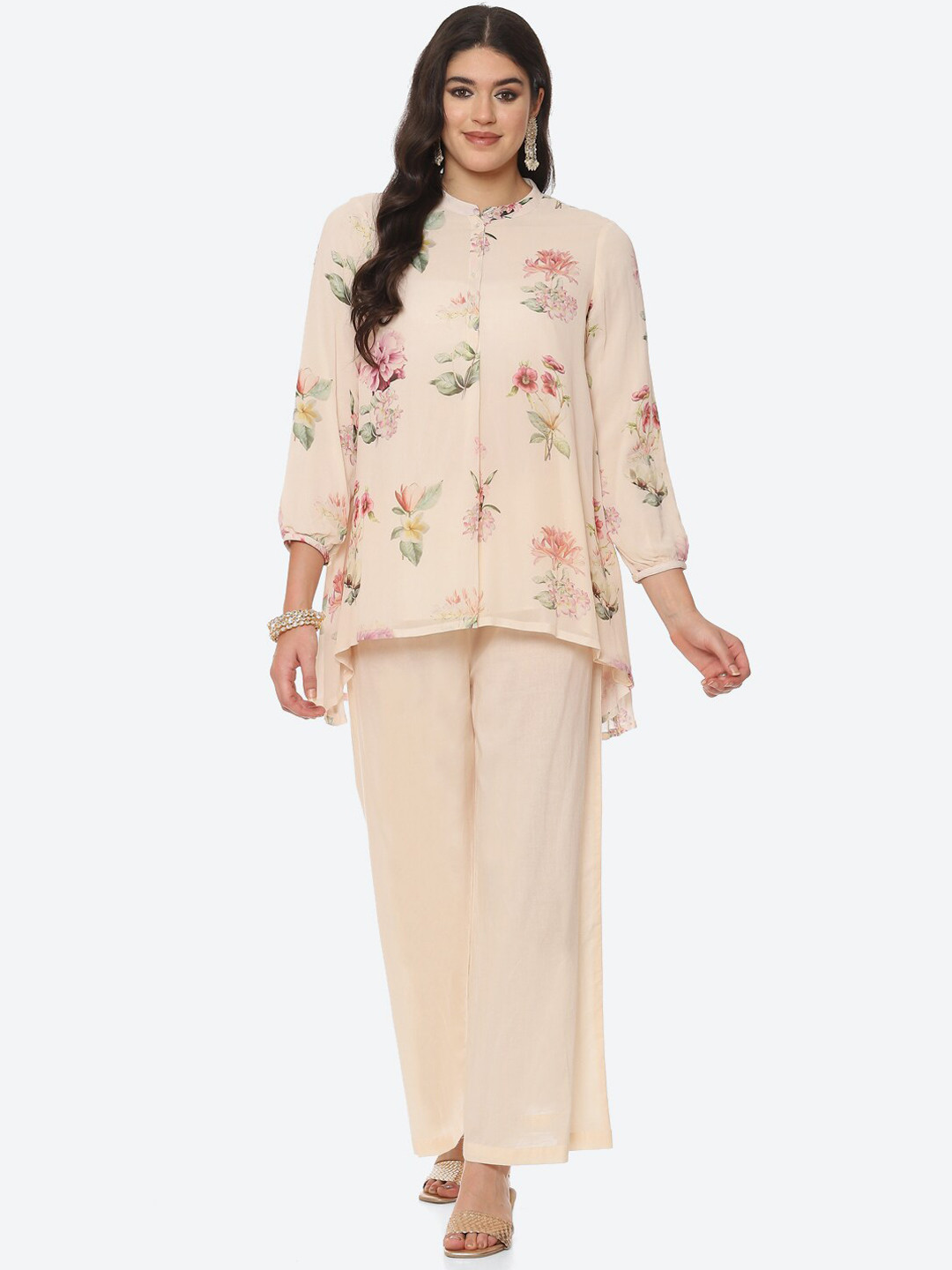 

Biba by Rohit Bal by Rohit Bal Women Off White Floral Printed Kurta with Palazzos