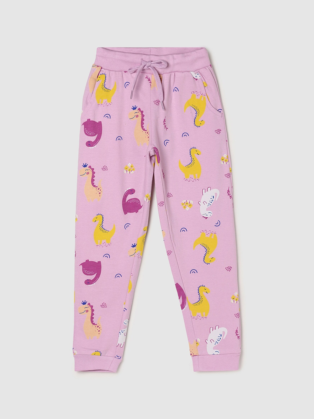 

max Girls Purple & Yellow Printed Pure Cotton Joggers
