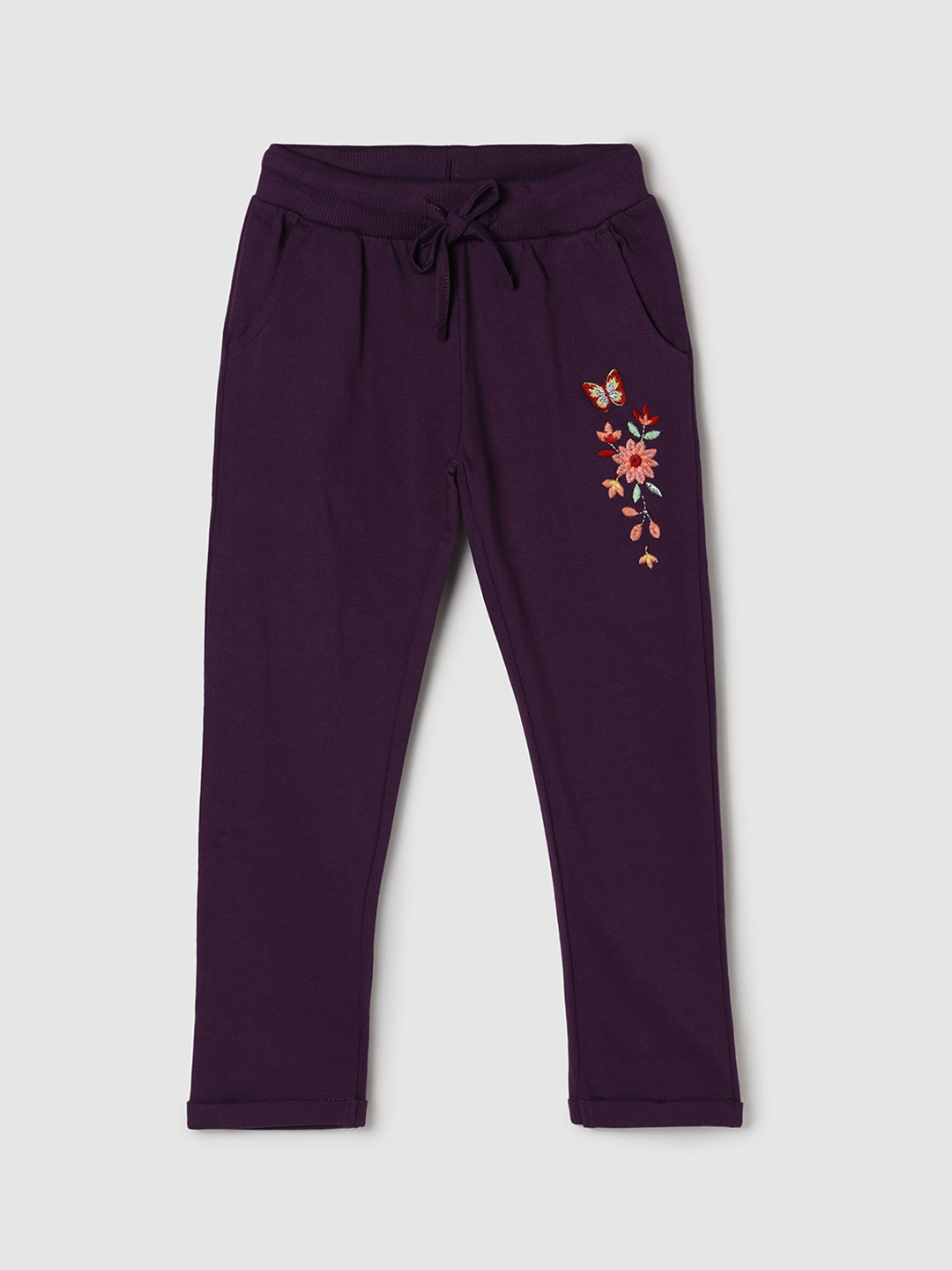 

max Girls Violet Solid Pure Cotton Track Pants