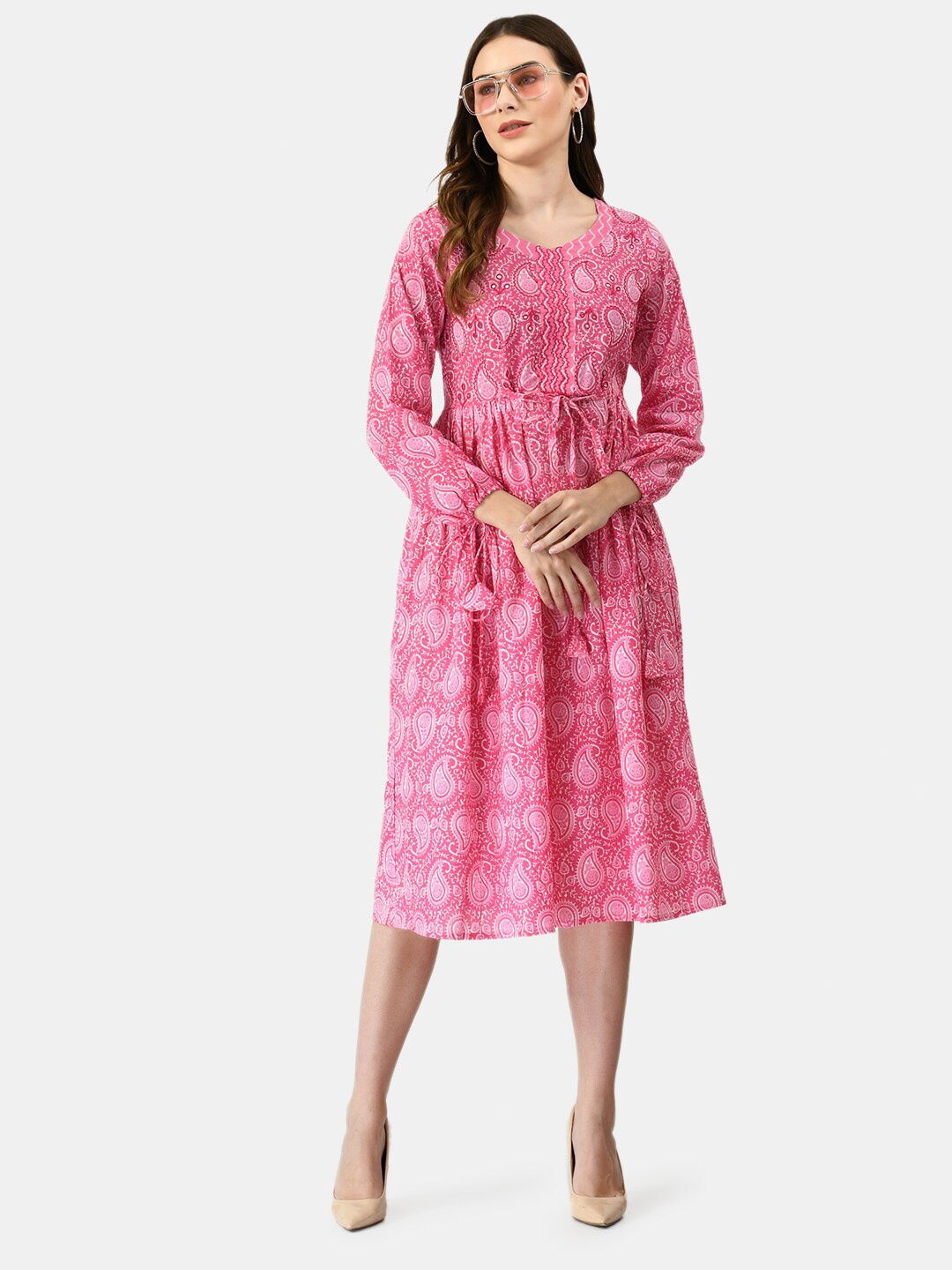 

KALINI Women Pink Ethnic Motifs Ethnic Midi Dress