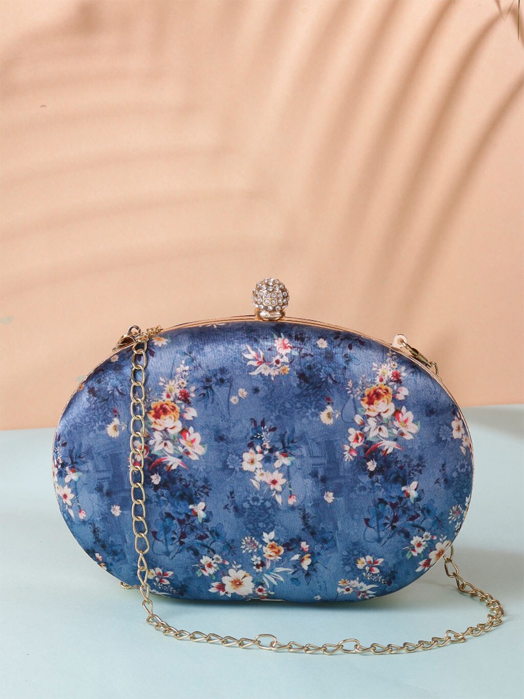 

Swisni Blue & White Printed Box Clutch